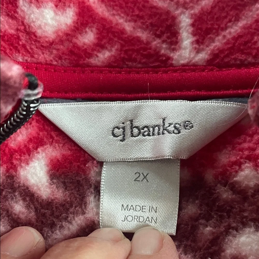 CJ Banks Red and White Geometric Vest